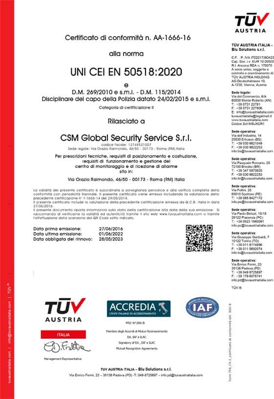Certificazione UNI CEI EN 50518 2022